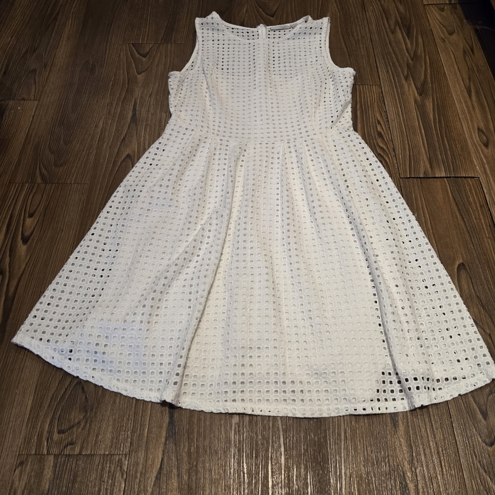 Halogen White Prism Eyelet Dress Cotton Fit Flare Mini Bride Casaul Vacation L - Picture 3 of 11